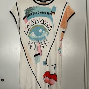 Zara Graphic Art Face Tight Bodycon Dress Coverup Small